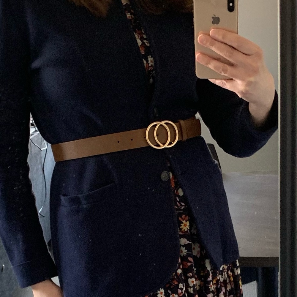 Elegant Brown Belt with Gold Double Ring Buckle